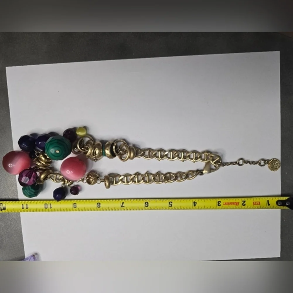 Jessica‎ Simpson Gold Charm Statement Necklace with Pink and Green Accents